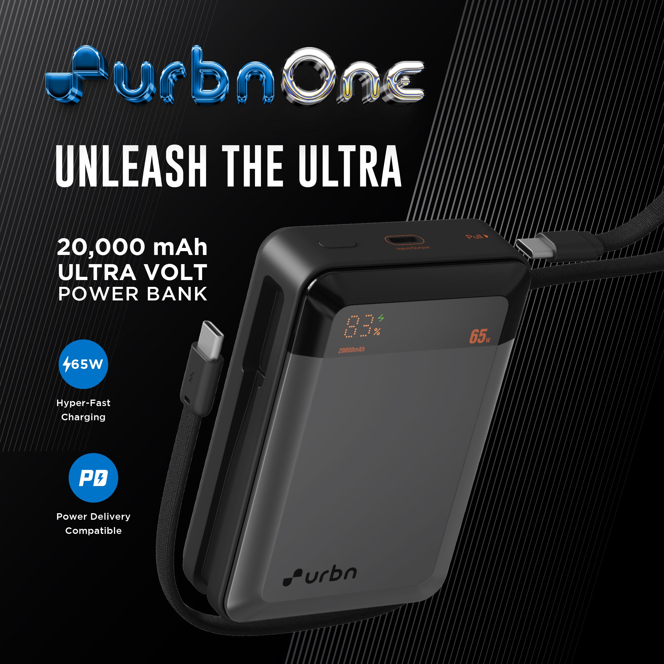 20,000 mAh Ultra Volt 65W Power Bank