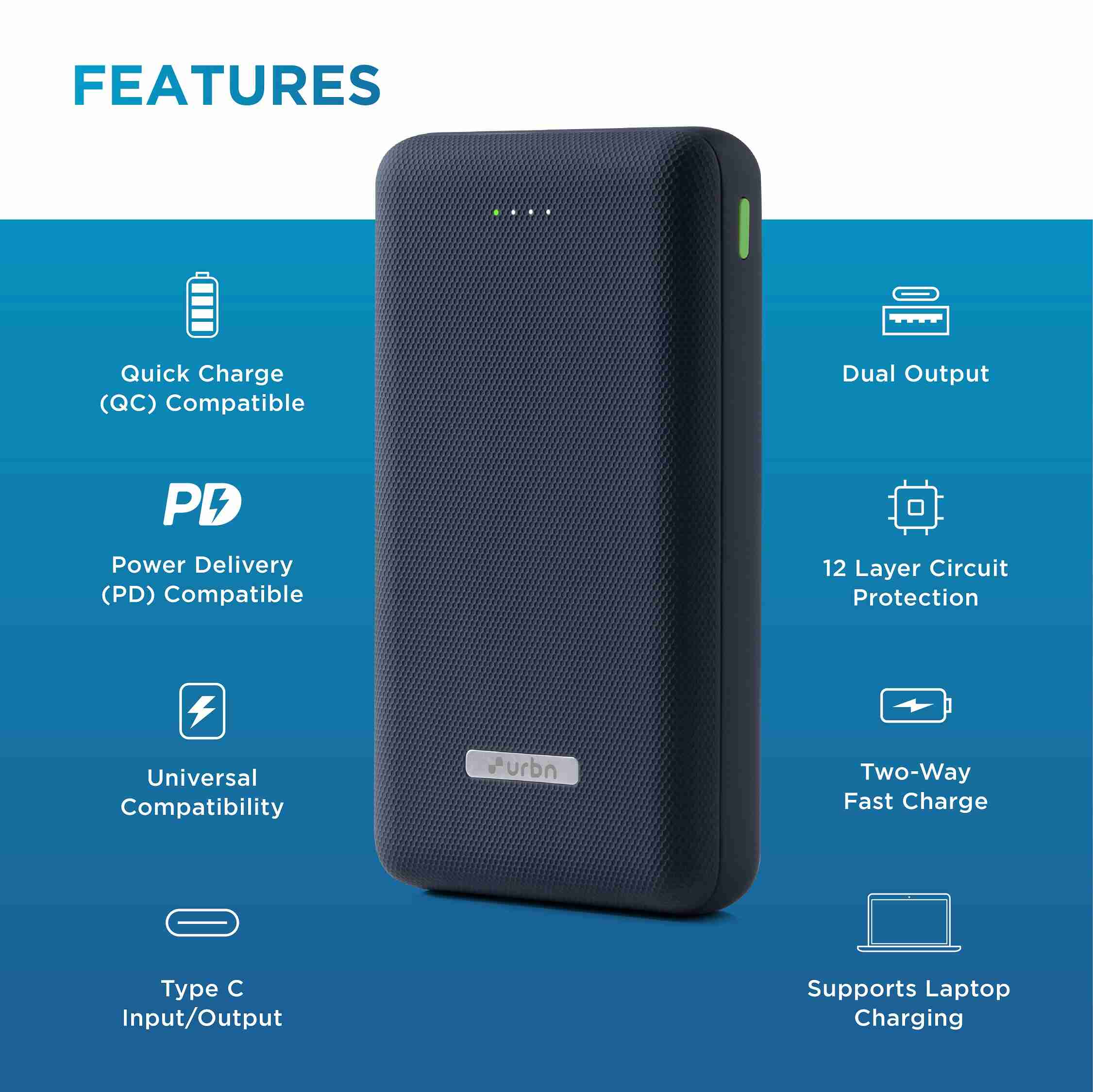 20000 mAh Ultra Compact 45W QC+PD Power Bank