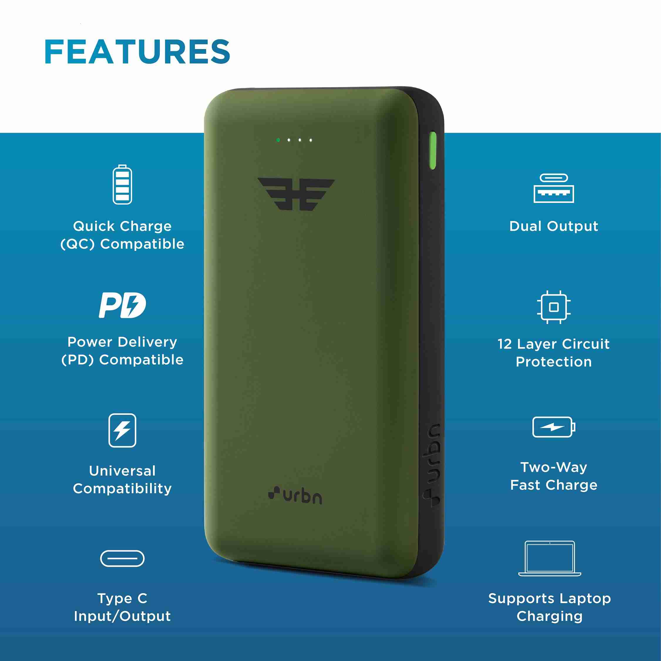 20000 mAh Ultra Compact 45W QC+PD Power Bank